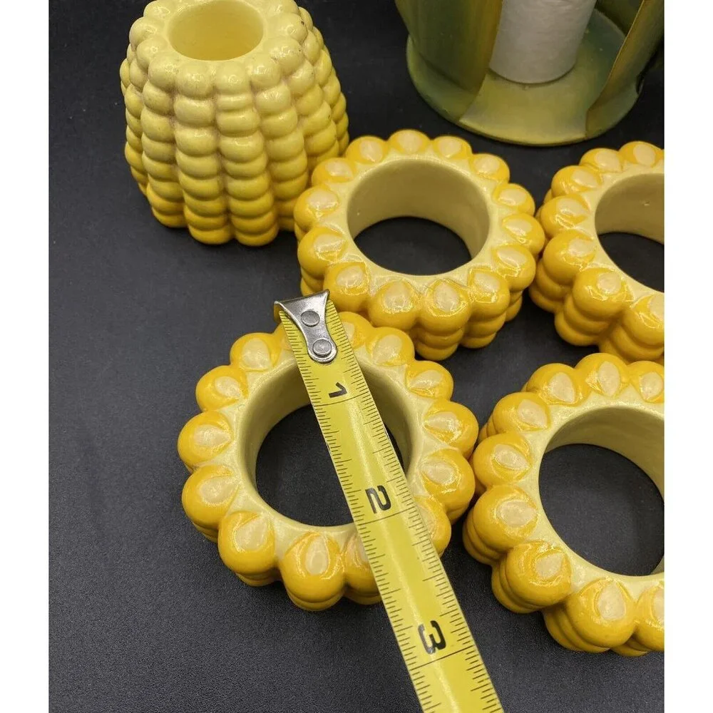 Yellow Corn On The Cob 6 Napkin Rings Candle Holder Napkin Holder Set Vintage